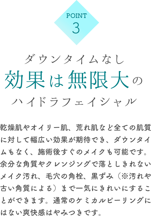 ダウンタイムなし効果は無限大のハイドラフェイシャル